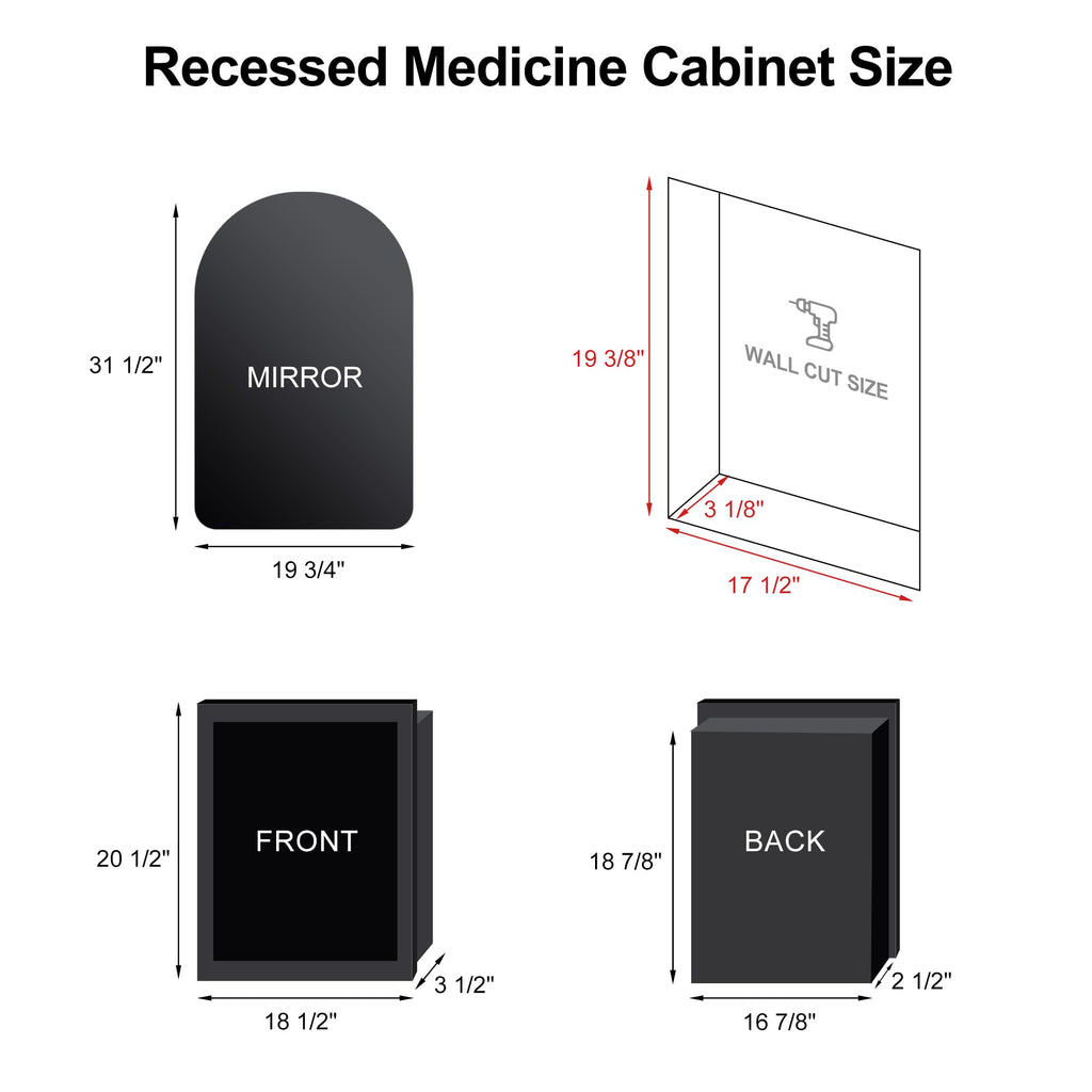 Lighted Arched Medicine Cabinet with LED Mirror, Gold Arched Mirror Cabinet