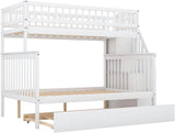 Wood Twin Over Full Bunk Bed with Trundle and Stairs