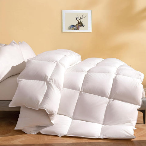 Luxury Feather Down Fiber Comforter King, Ultra-Soft Egyptian Cotton-Blend Fabric