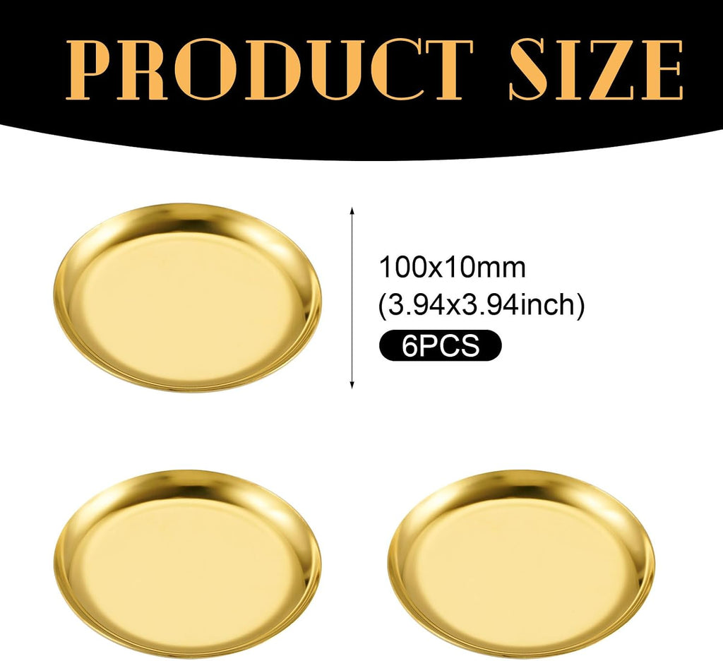 Gold Drink Coaster Stainless Steel Metal Cup Mat Flat Round MCM Style Gold Coasters for Wedding Drinks Coffee - Set of 6