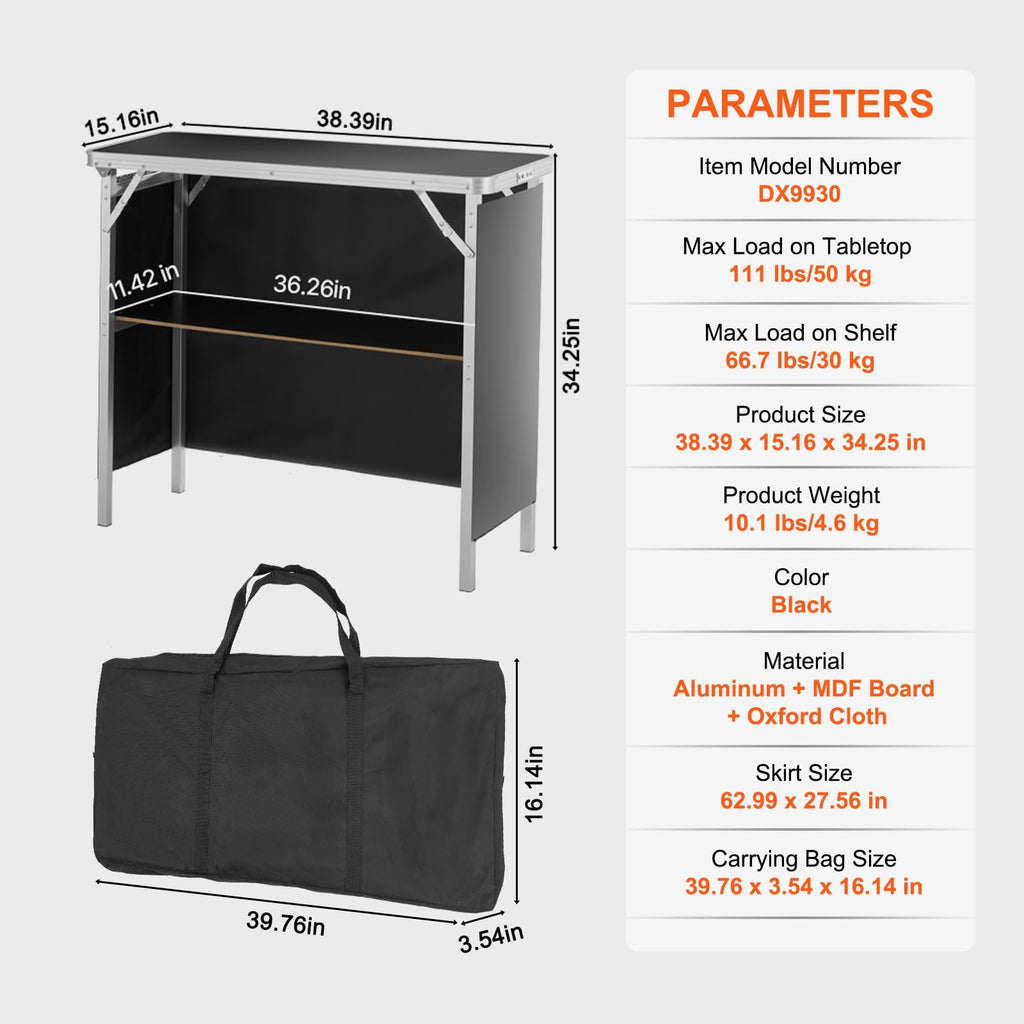 Folding Portable Bar Table, Tradeshow Podium Table for Indoor, Outdoor, Party, Picnic, Exhibition, Includes Carrying