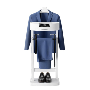 Wood Valet Stand with Tray, Clothes Valet Stand for Men, Suit Valet Stand with Sturdy Base, 17x13.4x41.96in
