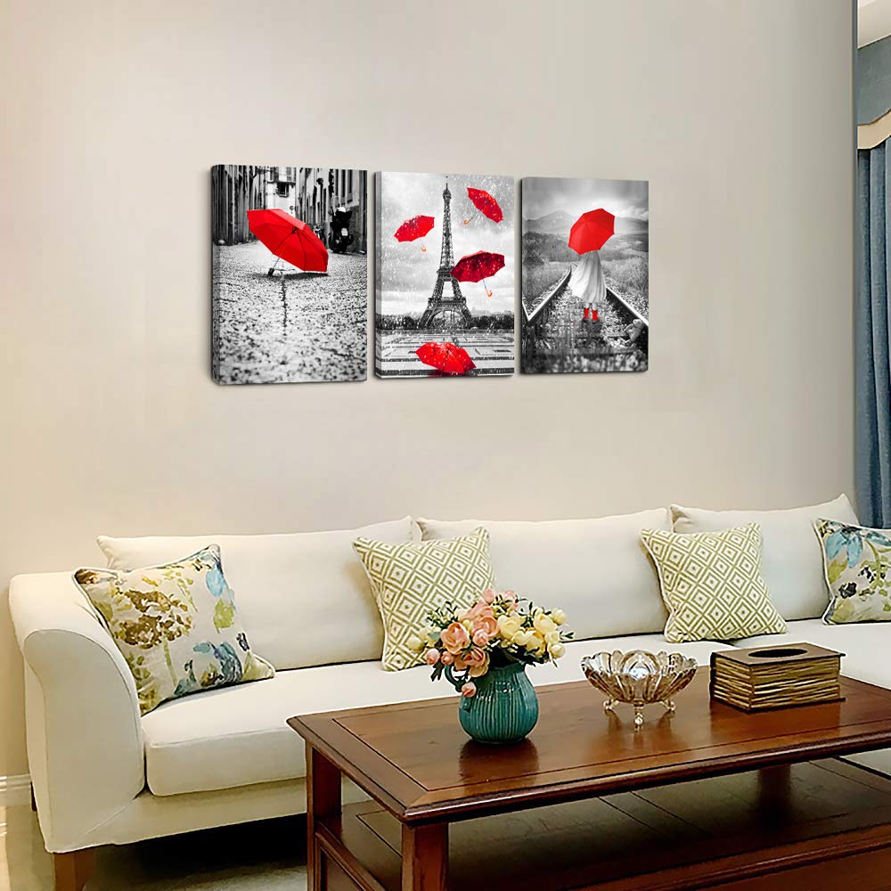 Black and white landscape Eiffel Tower 3 Piece Wall Bathroom Decorations Kitchen Wall decor modern red umbrella