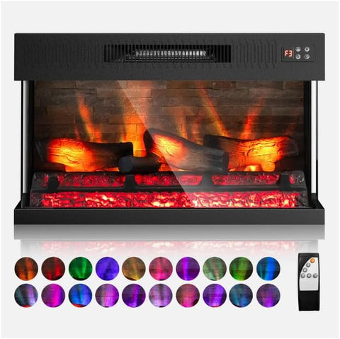 ROVSUN 28 Inch 3-Sided Glass Electric Fireplace Insert, Electric Fireplace Heater with Remote Control