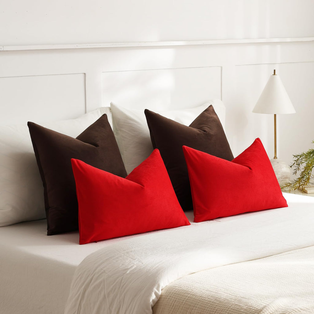 Euro Sham Covers 24x24 Chocolate Brown: Pack of 2 Cozy Soft Velvet Square Modern Luxury Decorative Throw Pillow Cases