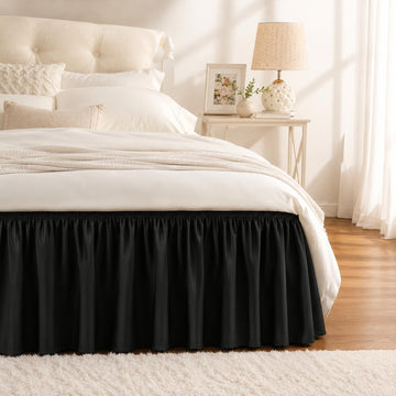 Black Bed Skirt Full Size 25 Inch Drop, Elastic Wrap Around Bedskirt
