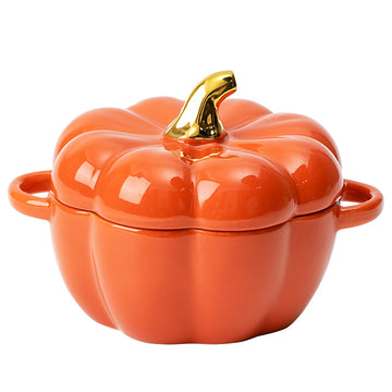 Dutch Oven Pot with Lid, Pumpkin Pottery Dessert Saucepan, Mini Baking Dish Cute Pumpkins Bowl, Covered Dutch Oven