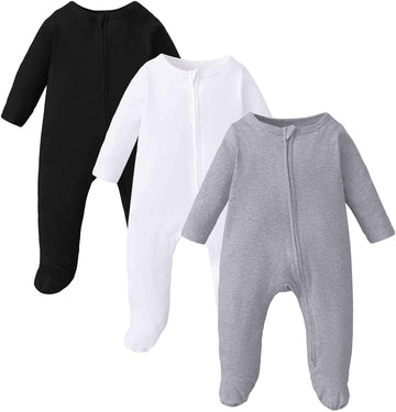 Footie Pajamas with Mitten Cuffs Double Zipper Sleepers Baby Boy Girl Onesie Footed One-Piece Romper 0-6