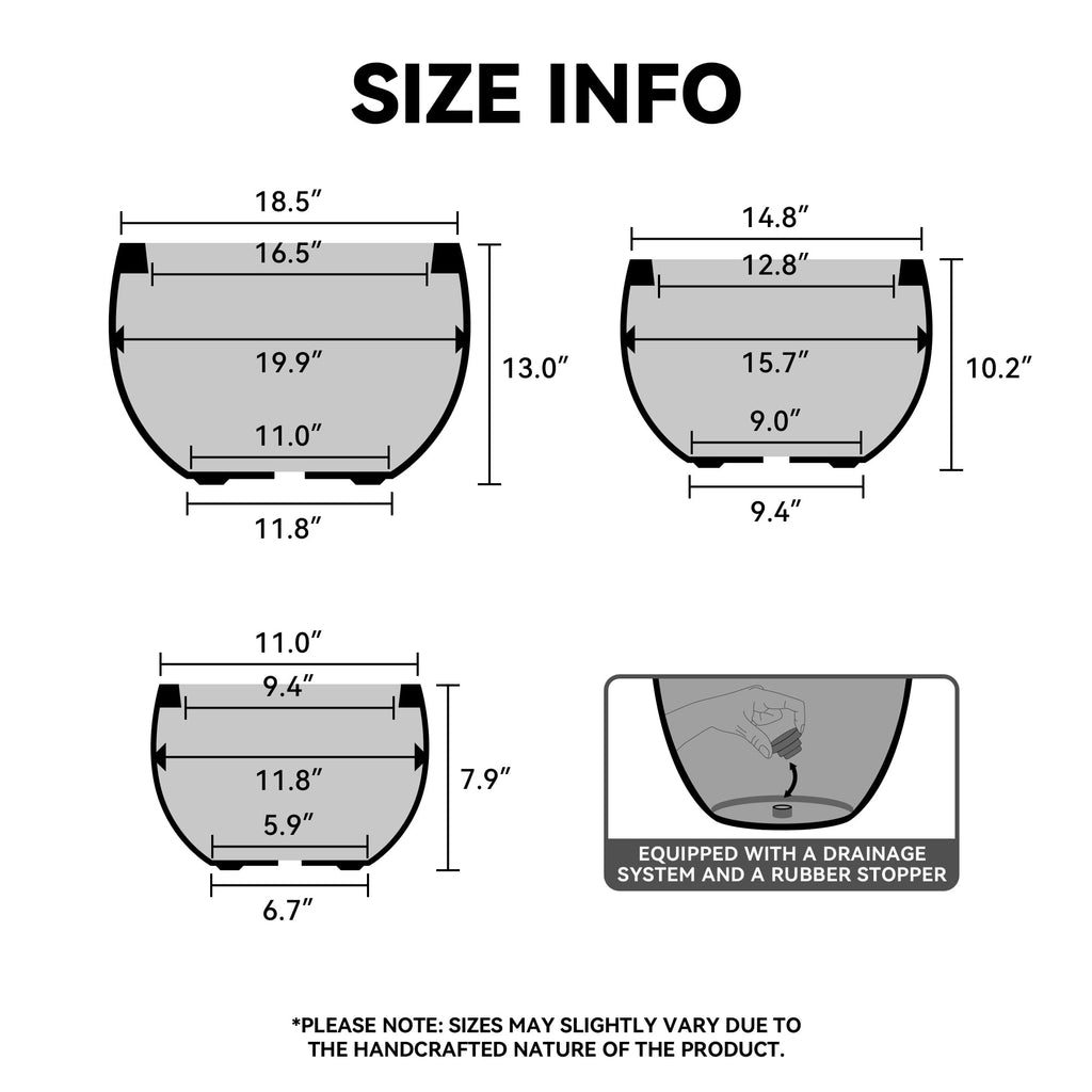 Large Round Bowl Vintage Brn Concrete Planter 19.9" Dia, Outdoor