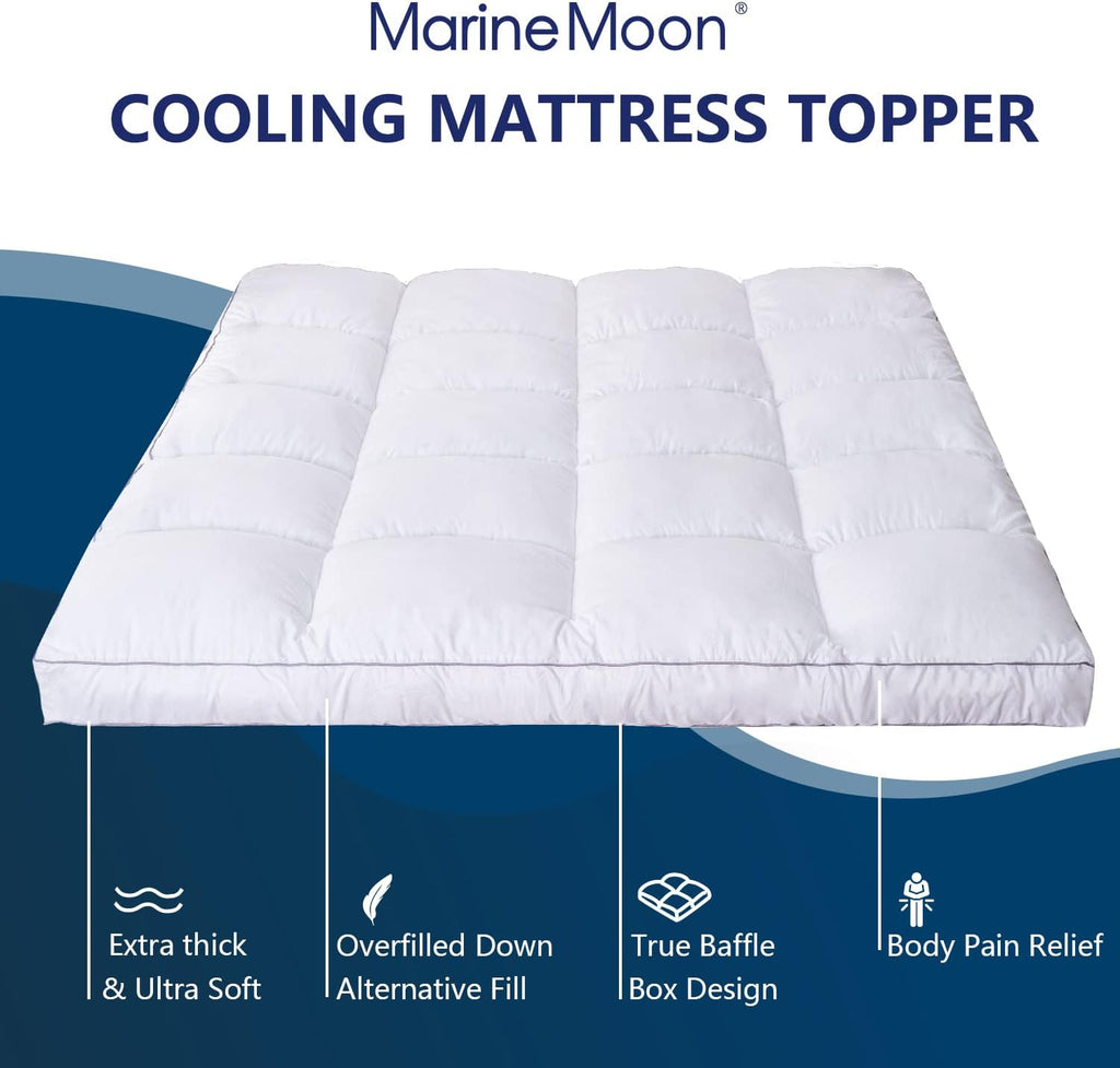 Mattress Topper Queen Cooling Plush Bed Thick Pillow Top Pad | Hotel Quality Down Alternative Deep Pocket Soften