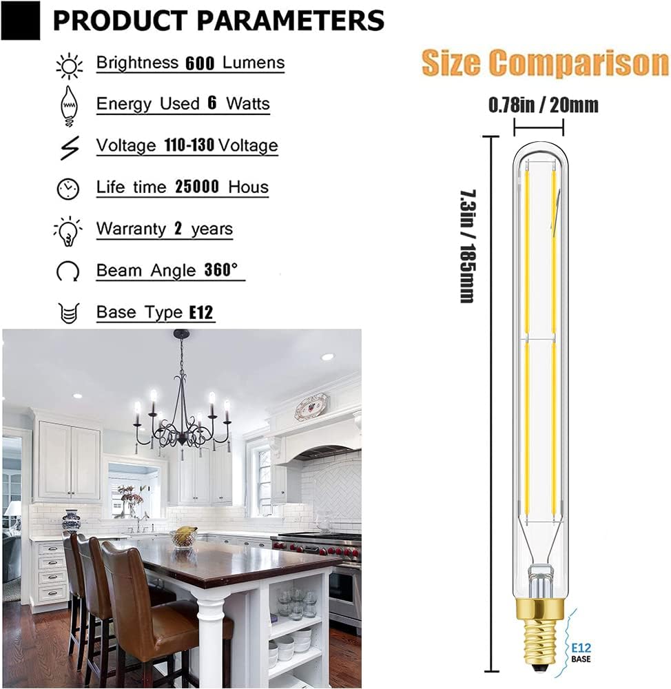 E12 Tubular Led Bulbs 6W Dimmable T6 Edison Light Bulbs Cool White