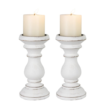 Candle Holder for Pillar Candle Set of 2, Farmhouse Wood Candle Holder, Rustic Wooden Candle Stand, Vintage Wooden