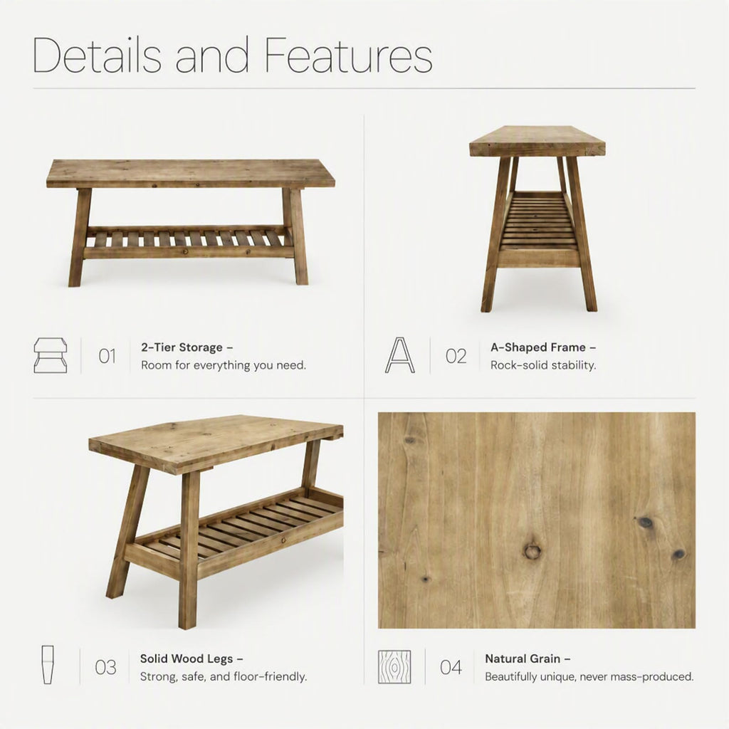 Reclaimed Entryway Bench Solid Wood Bench with Storage Shelf 43.3"