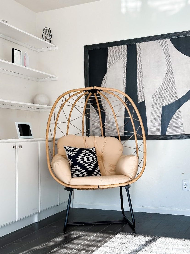 Egg Chair with Stand, Outdoor Egg Chair w/Premium PE Rattan Beige | 330lbs Egg Chair w/Weatherproof Rattan Weave &