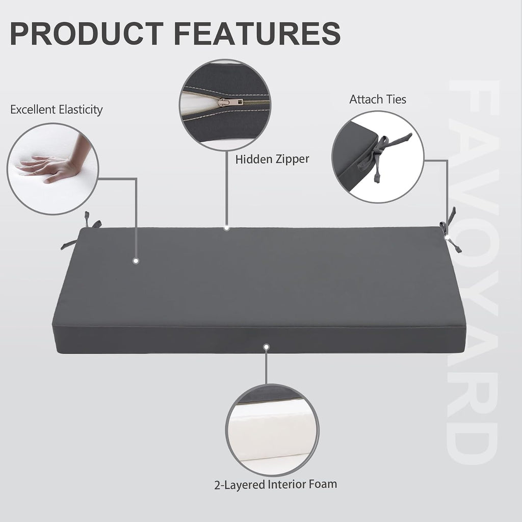 Outdoor Bench Cushion, 48 x 18 Inch, Dark Gray | Waterproof Patio Furniture Cushions, 3-Year Color Fastness Garden