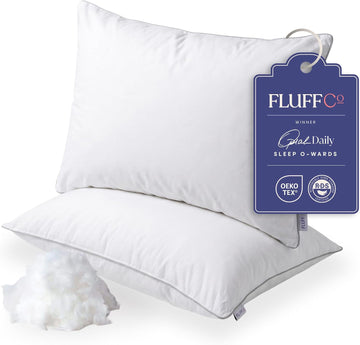Down Alternative Bed Pillows - Standard/Queen Size, Soft (2 Pack) | 100% Cotton Cover, Recycled Vegan Microfiber
