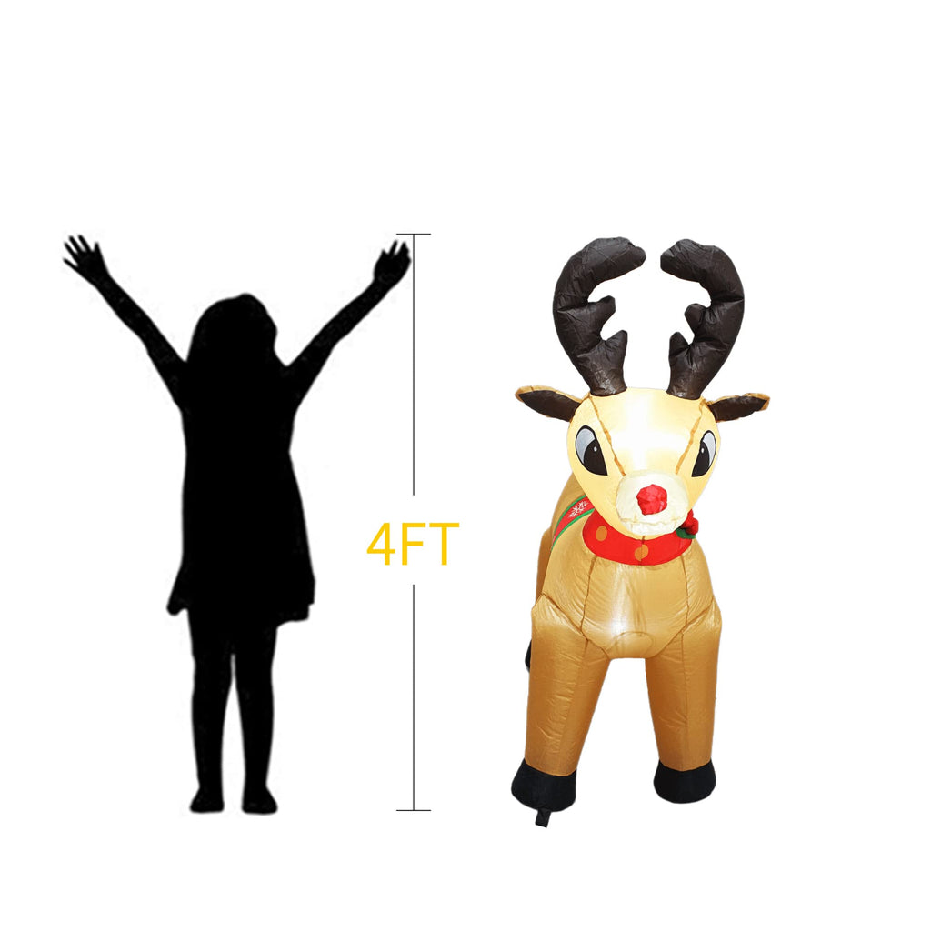 4 Feet Christmas Inflatable Deer Decorations, Christmas Inflatable Reindeer Decor Lighted Blow Up Christmas Outdoor