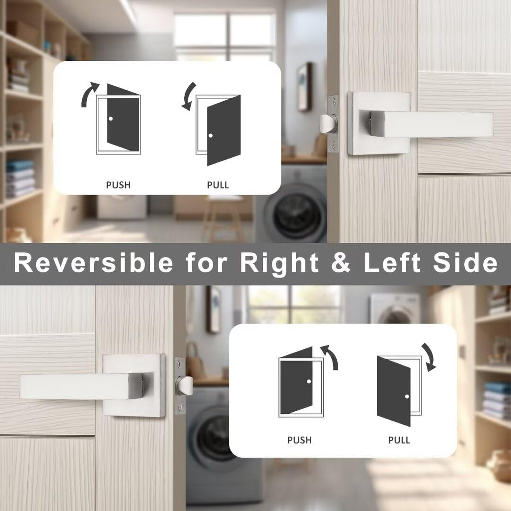 3 Pack Brushed Nickel Interior Door Handles, Non-Locking Passage Lever Door Handle, Square Heavy Duty Door Levers for