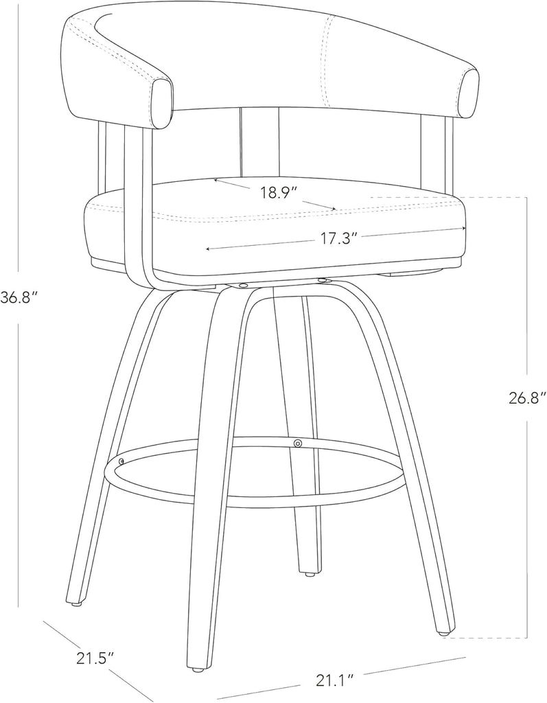 Swivel Counter Height Barstools Set of 2, FSC Certified Polyester Upholstered Bar Stools with Back and Armrest