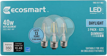 G25 Globe Dimmable Energy Star Clear Glass Filament Vintage Style LED Light Bulb Daylight (3-Pack)