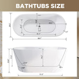 59 Inch Free Standing Bathtub,Made of Pure Acrylic Material with 8 Layers of Reinforced Coating,Cupc Certified