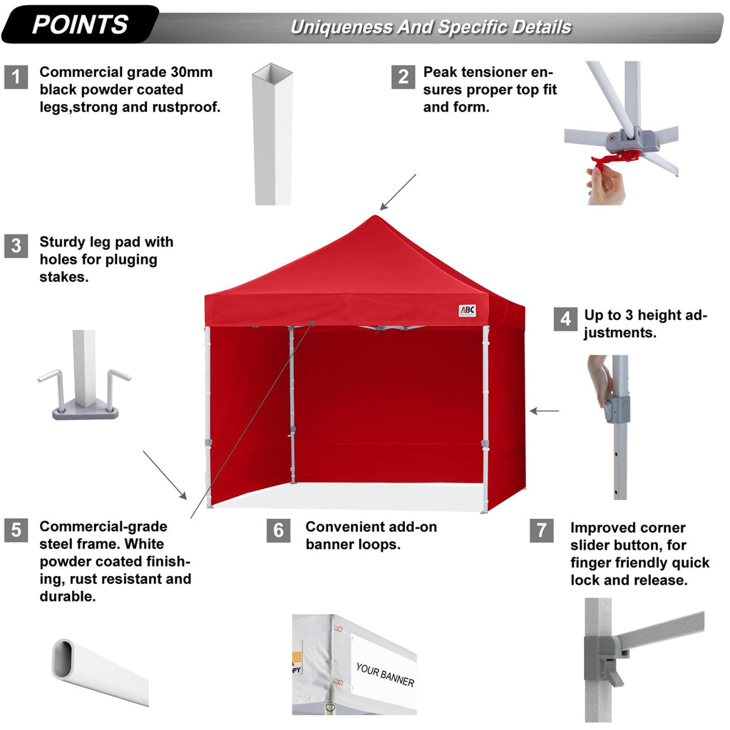 Easy Pop Up Canopy Tent with Sidewalls Commercial -Series, Red