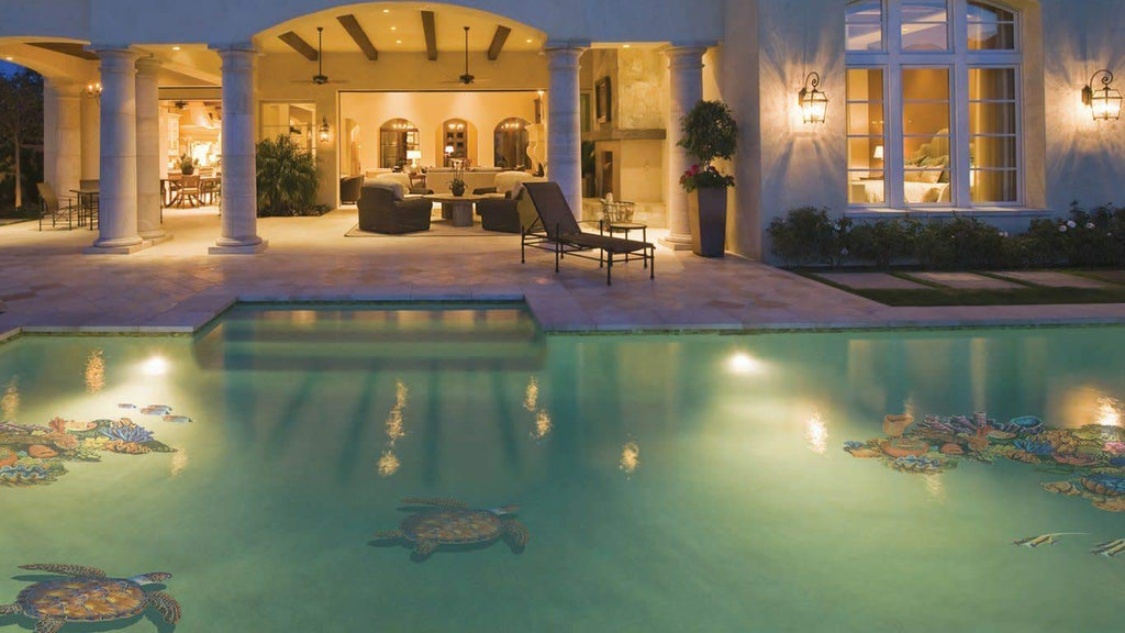 Sea Turtle Porcelain Swimming Pool Mosaic (11" x 11" with Shadow, Brown)