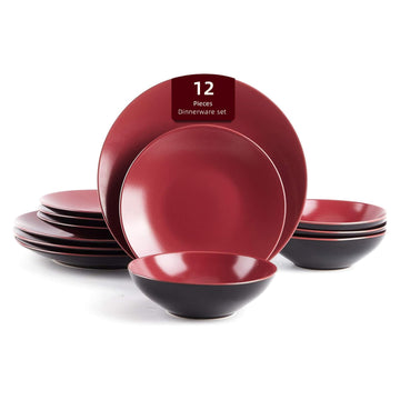 Colors Life 12pc Dinnerware Set, Shiny Black and Matte Berry