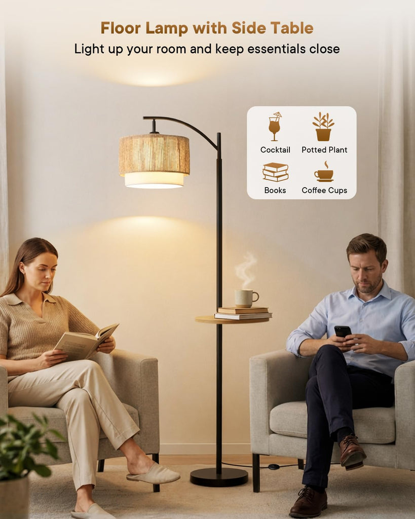 Rattan Floor Lamp, Farmhouse Arc Standing Lamp