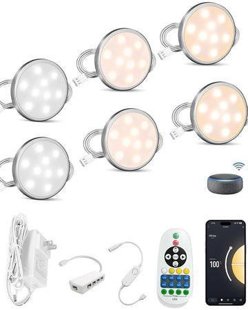Smart LED Puck Lights 6-Pack, WiFi Alexa Cabinet Display Lighting