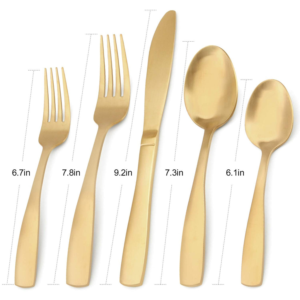 Matte Gold Silverware Set, 20-Piece Stainless Steel Flatware Set, Kitchen Utensil Set Service for 4, Tableware
