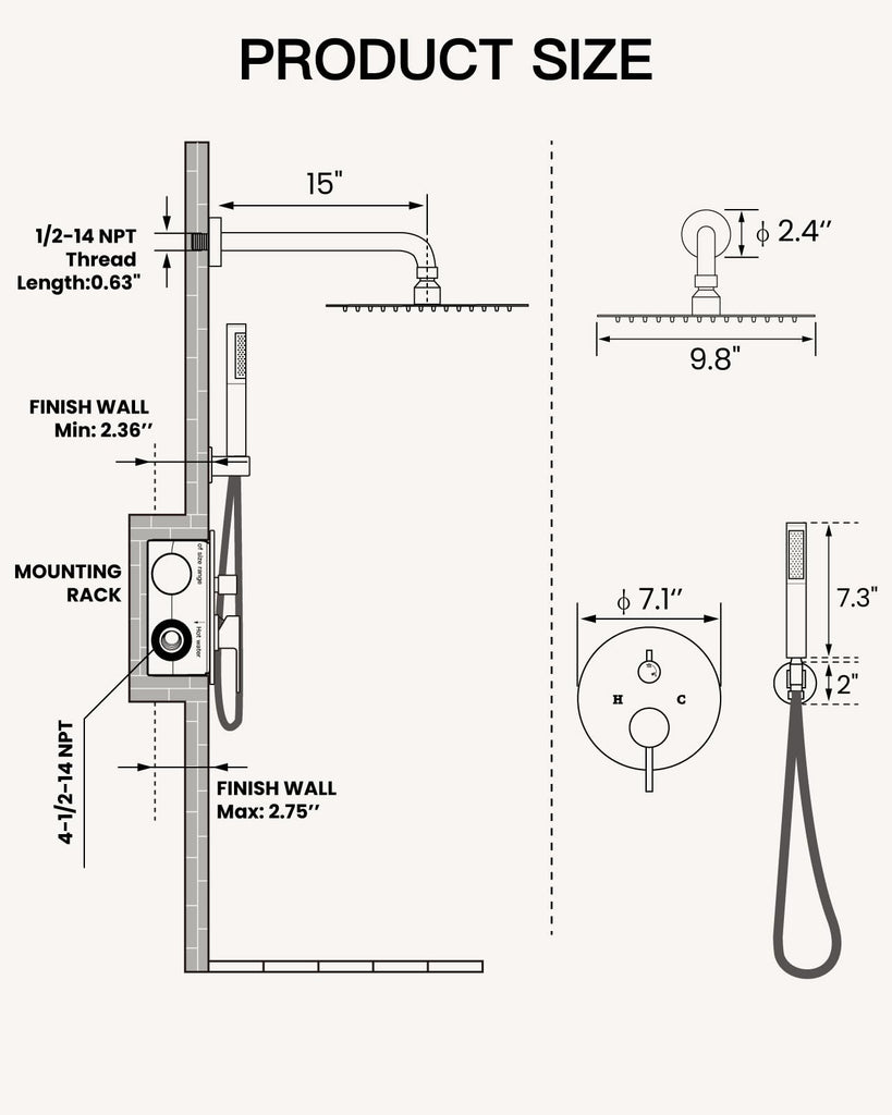Shower Faucet Set with Rough-in Valve Trim Kit,Matte Black