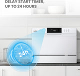 Portable Mini Dishwasher, Countertop, 6 Place Settings, with 8 Washing Programs, Speed, Baby-Care, ECO& Glass