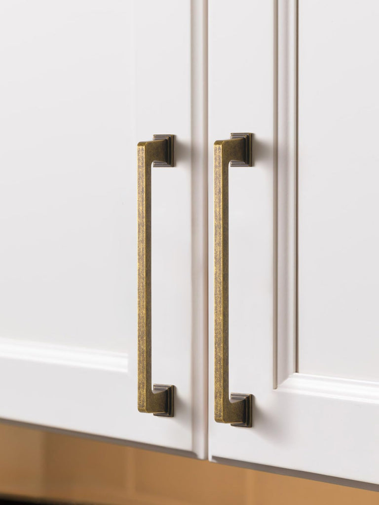 5 Pack Antique Brass Cabinet Pulls 6.3" Hole Center Retro Vintage Cabinet Handles Square Drawer Pulls Cupboard