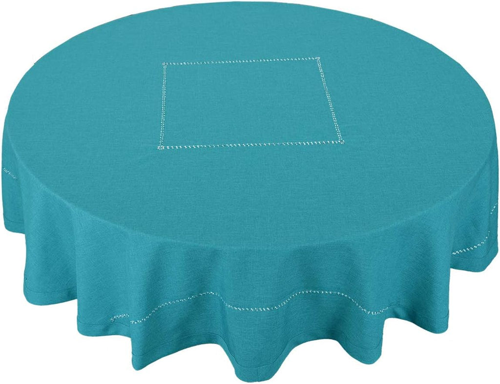 Solid Teal Color Hemstitched Tablecloth (Round 72 Inches)