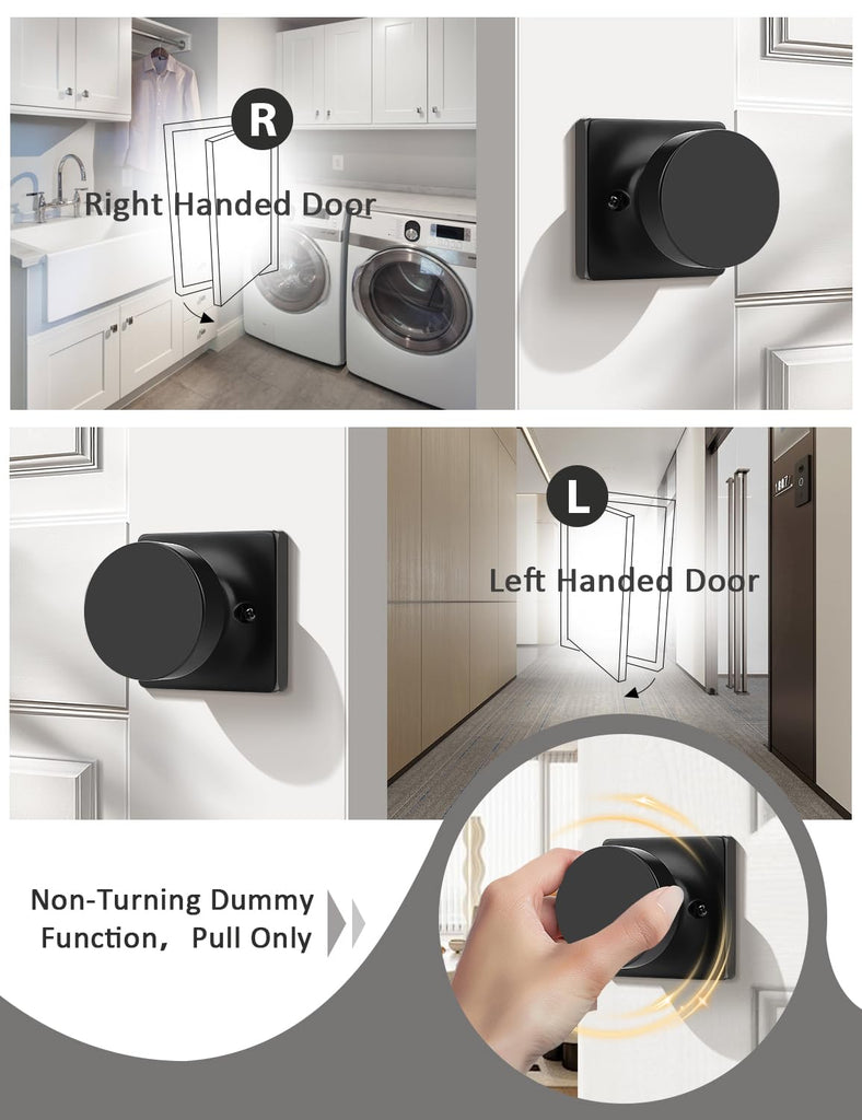 4 Pack Dummy Door Knob, Interior Single Side Door Handle, Matte Black No-Turning Door Dummy Knob Inactive Half Dummy