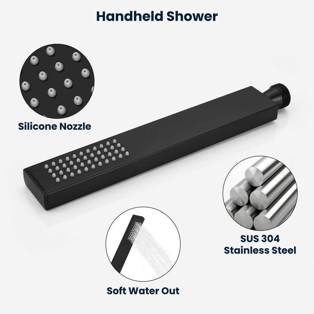 Rainfall Shower System with Full Body Jets 4pcs Matte Black