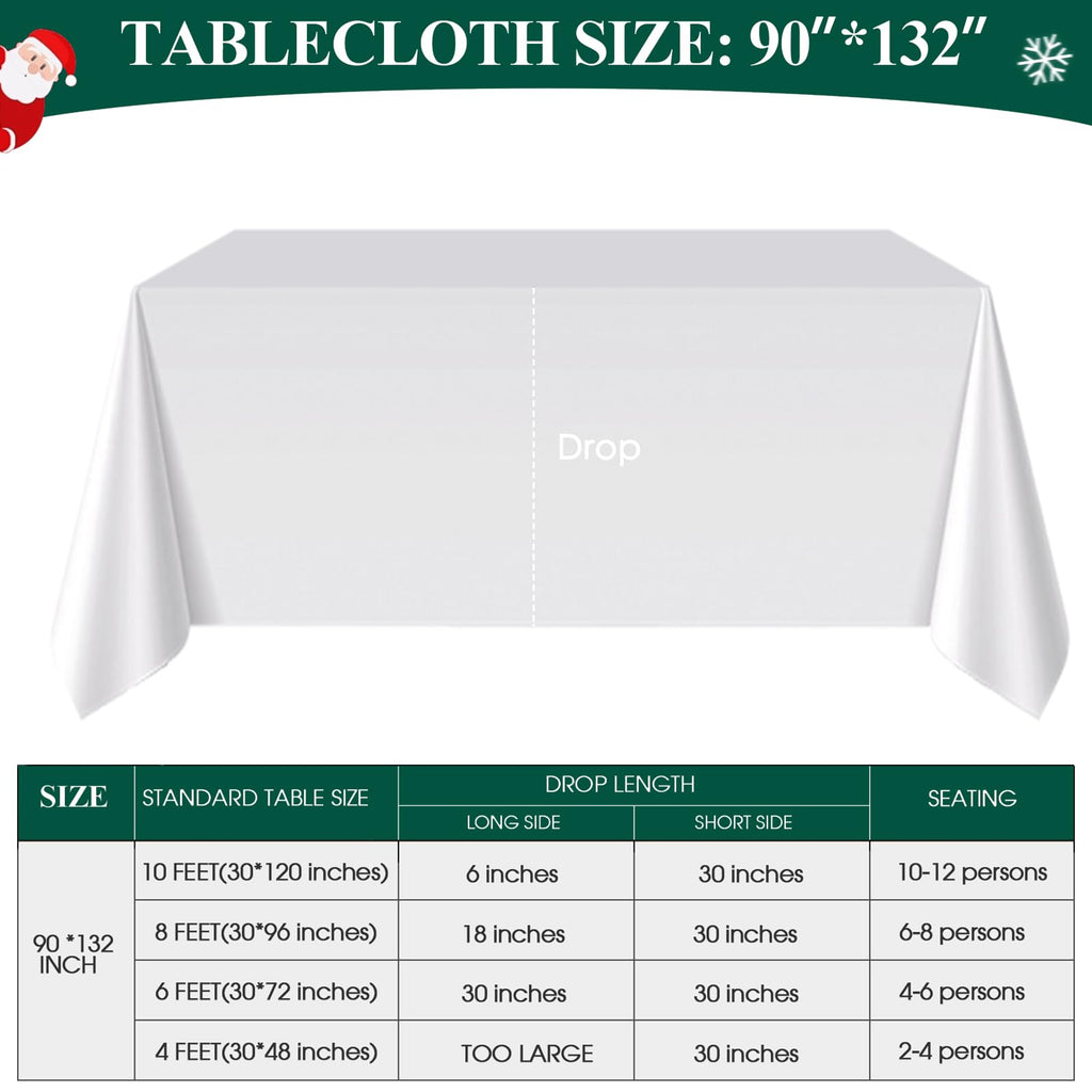 2 Pack White Rectangle Tablecloths 90x132 Inch for 6ft Tables
