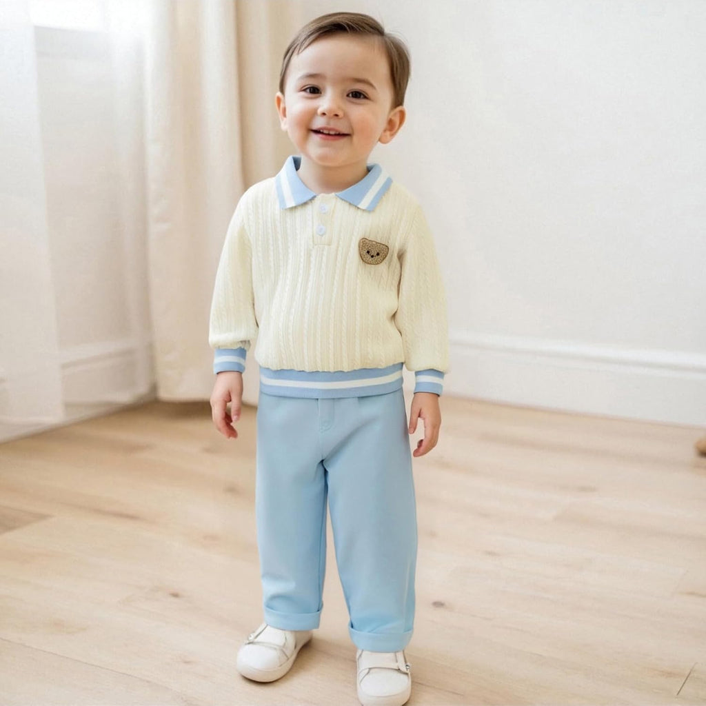 Toddler Baby Boy Clothes Bear Embroidery Sweater Sweatshirt Long Sleeve Sweatsuit 2Pcs Pant Set Fall Winter Outfits