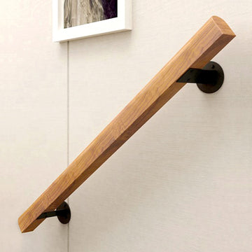 6FT Wooden Stair Handrails, Hand Railings for Stairs Indoor Outdoor, Sturdy Safety Wall Mount Support, Non-Slip