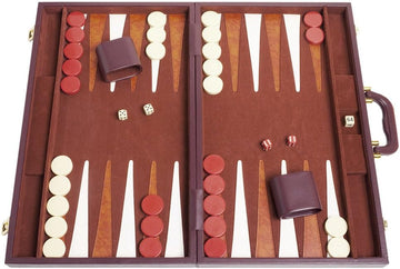 21-inch Backgammon Set - Brown Board and Playing Surface - White and Light Brown Points