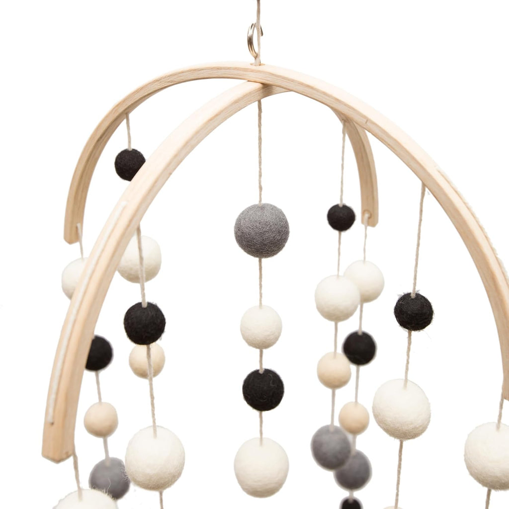 Black and White Baby Crib Mobile | Safe High Contrast Wool Toys, Neutral Room Decor for Boy & Girl | Develops