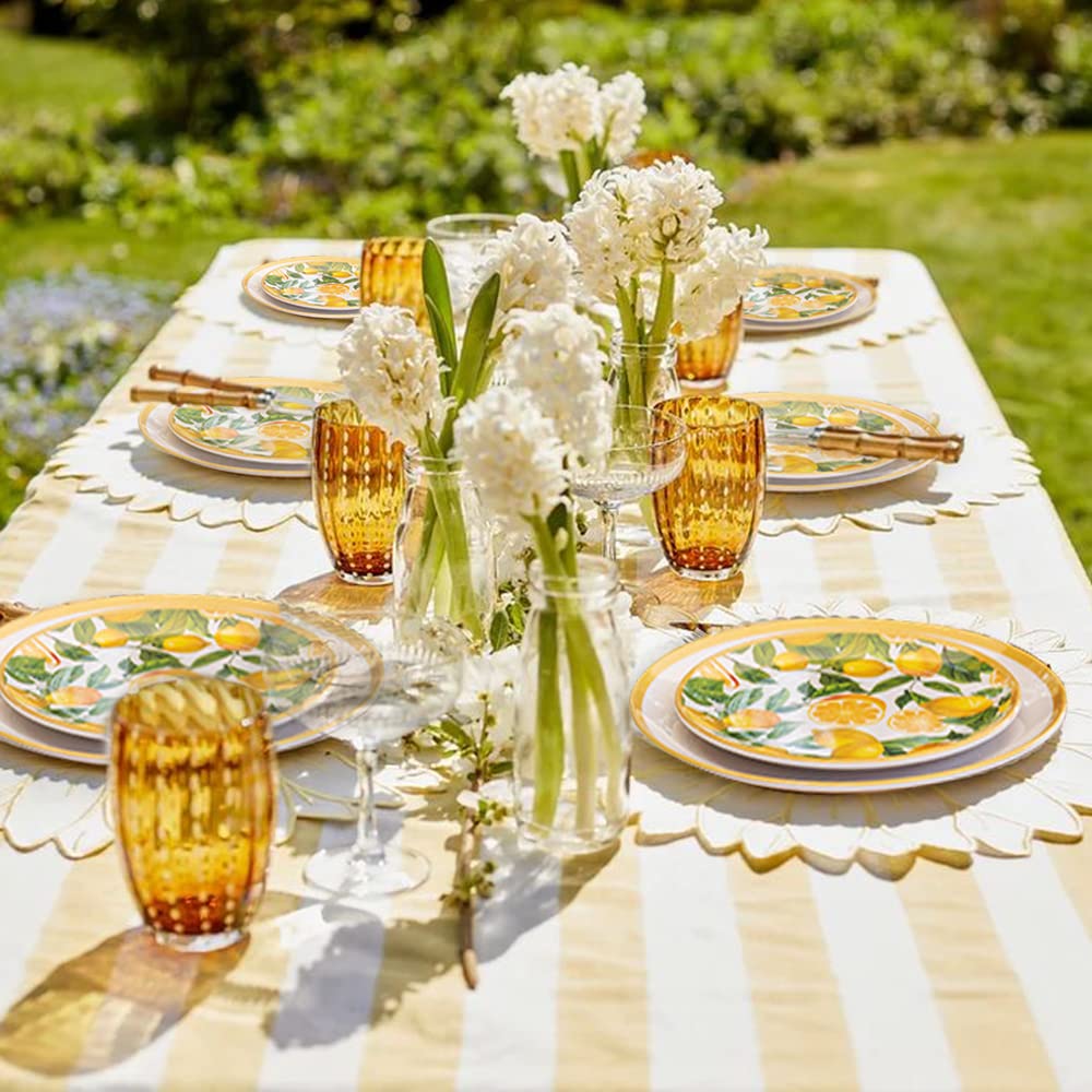 Melamine Dinnerware Sets- 12pcs Melamine Plates and Bowls Set for 4,Indoor and Outdoor Dinnerware, Lemon dinnerware