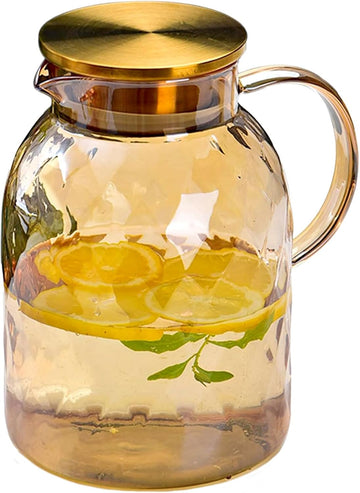 62oz Glass Pitcher with Lid - Amber Borosilicate Water Carafe, Heat Resistant Vintage Jug for Iced Tea, Juice