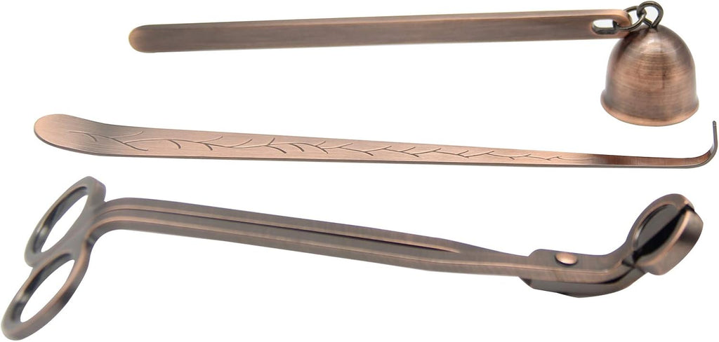 3 in 1 Candle Wick Trimmer Set, Red Copper, Includes Candle Snuffer, Trimmer, Dipper, Long Handle for Candle Lovers