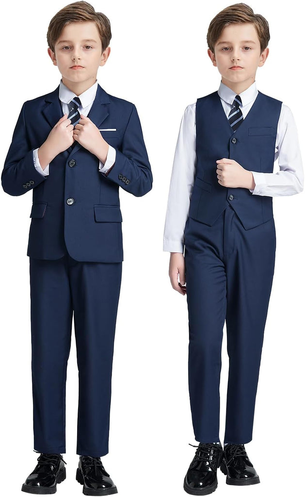 Boys' 5 Piece Suit Set with Shirt Tie Formal Slim Fit Kids Suits