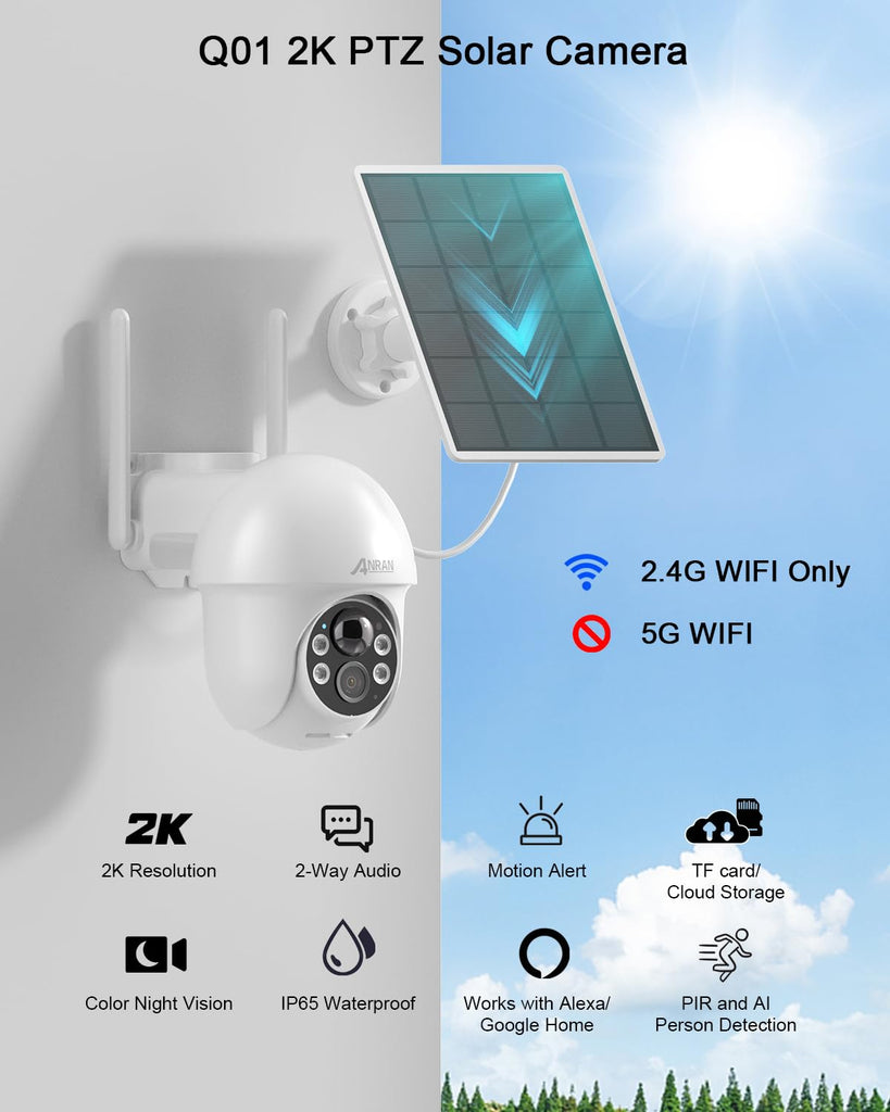 Security Camera Wireless Outdoor, 2K Solar Outdoor Camera with 360° View, Smart Siren, Spotlights, Color Night
