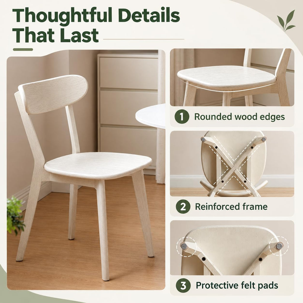 Dining Chairs, Kitchen Chairs, 100% Oak Solid Wood Modern Chair with Curved Backrest Kitchen & Dining Room Chairs