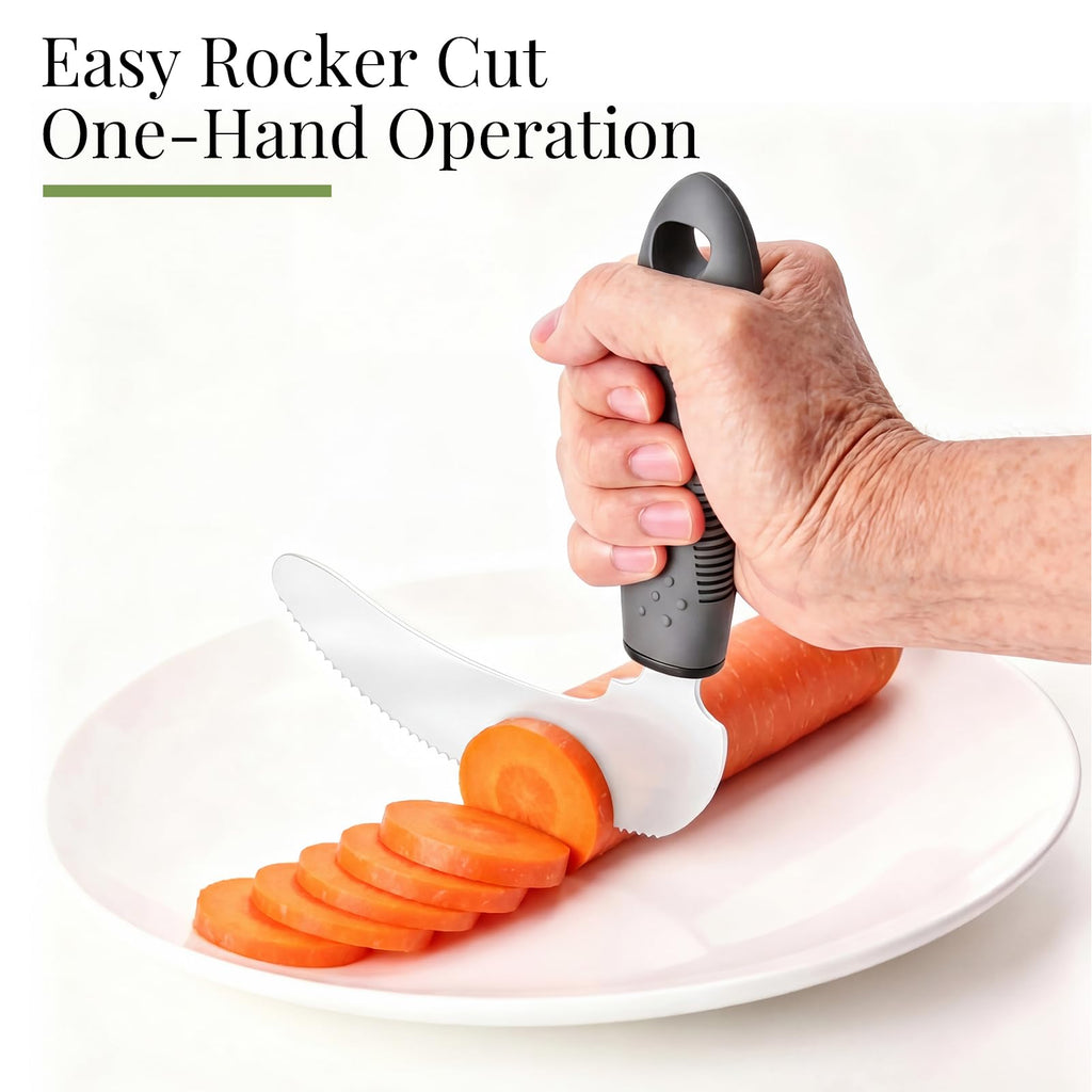 Right-Handed Adaptive Utensils Set, Easy Grip Rocker Knife, Fork & Spoon for Seniors, Parkinson's, Hand Tremors &