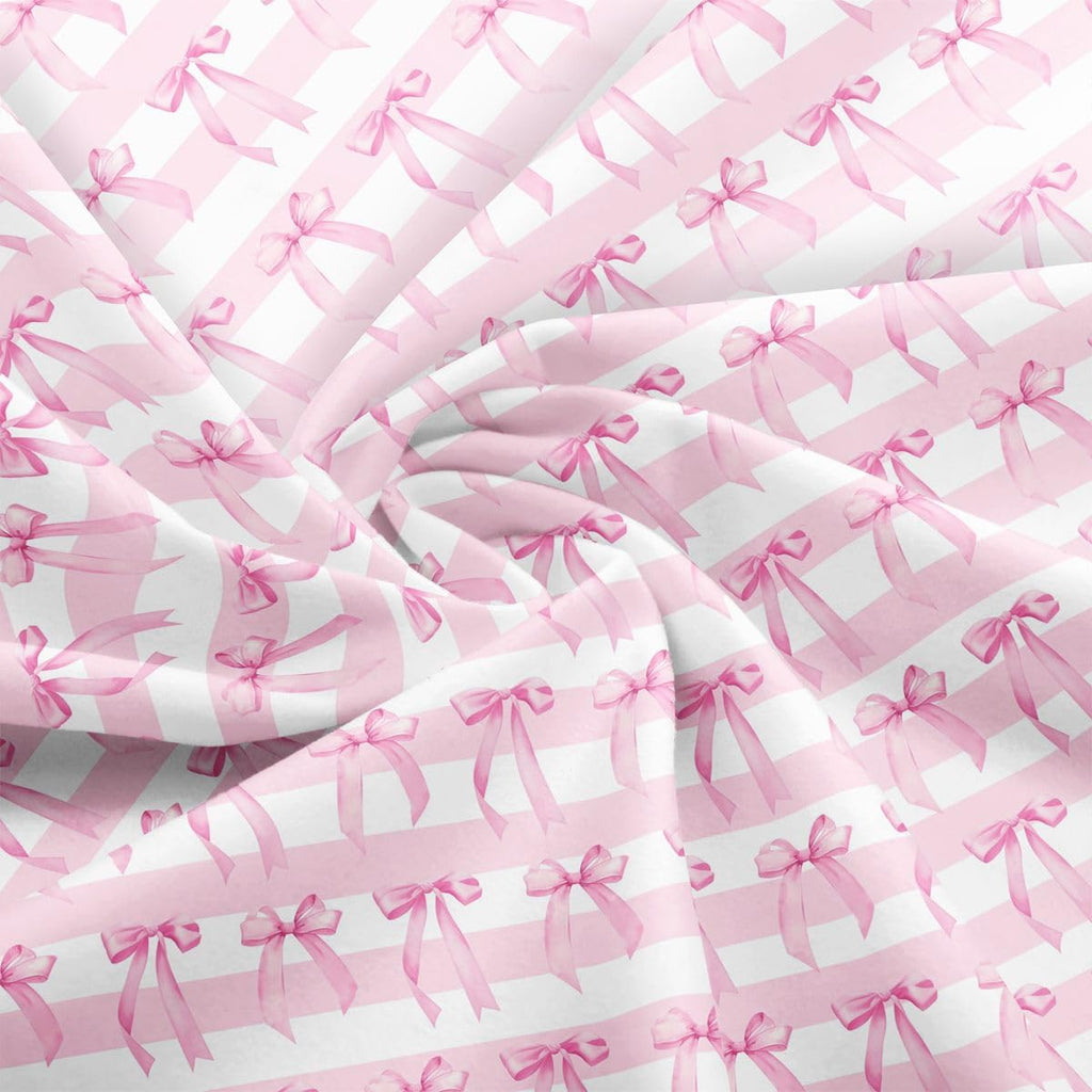 Girly Coquette Bowknots Indoor Outdoor Fabric, Preppy Soft Polyester No Stretch Princess Style Crafts & Sewing